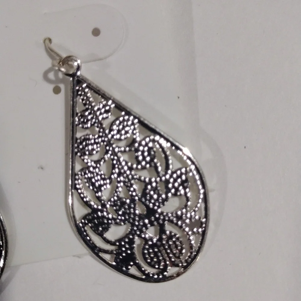 Expressions Filigree Design Silver tone Teardrop Earrings - Women's Jewelry